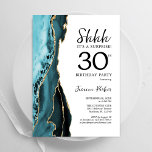 Invitation Tourquoise Gold White Agate Surprise 30e anniversa<br><div class="desc">Agate d'or,  blanc et turquoise surprise 30e anniversaire invitation de fête. Design élégant et moderne avec aquarelle agate marbre arrière - plan,  fausse parties scintillant or et typographie script de police. Carte invitation branchée parfaite pour une célébration anniversaire féminine élégante. Invitations Zazzle imprimées ou téléchargement instantané modèle imprimable numérique.</div>