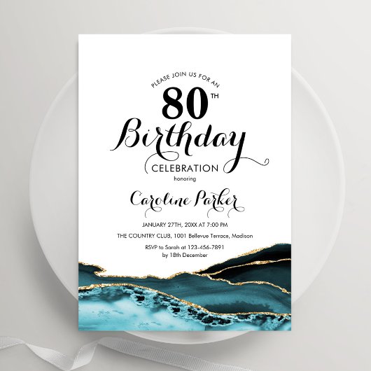 Invitation Tourquoise White Gold Agate 80e anniversaire