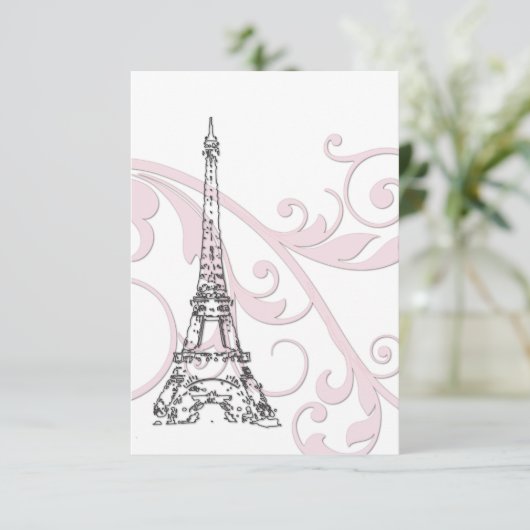 Invitation Tours Eiffel et parchemins roses (Debout devant)