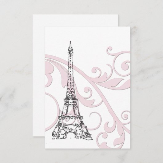 Invitation Tours Eiffel et parchemins roses (Devant / Derrière)