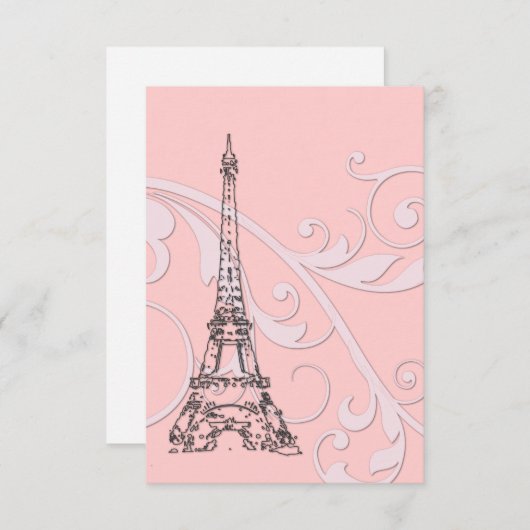 Invitation Tours Eiffel et parchemins roses (Devant / Derrière)