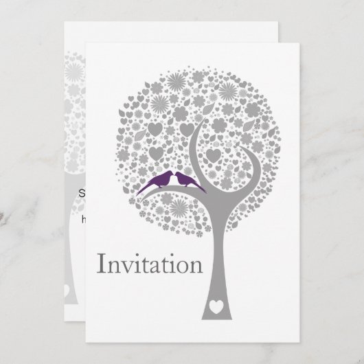 Invitation tourterelle mauve lovebirds mod mariage invite (Devant / Derrière)