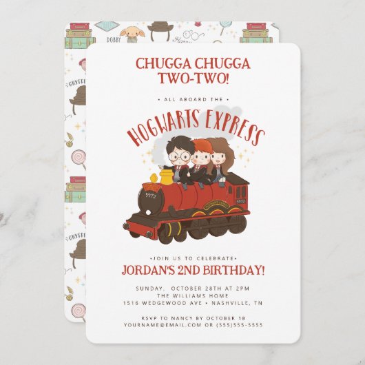 Invitation Tous à bord de l'Express Hogwarts 2e anniversaire (Devant / Derrière)