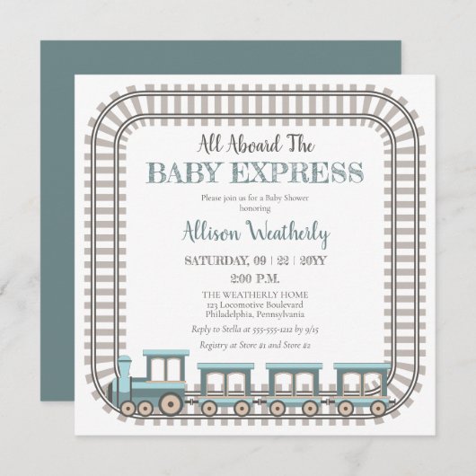 Invitation Tous à bord du Baby shower bébé Express Train Boy (Devant / Derrière)