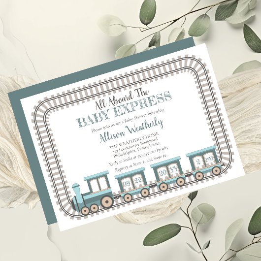 Invitation Tous à bord du Baby shower bébé Express Train Boy
