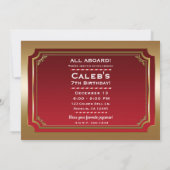 Invitation Tous à bord Red & Gold Christmas Train Party (Dos)