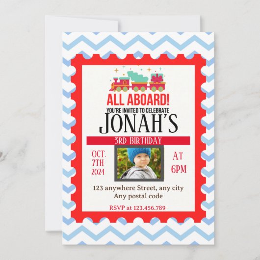 Invitation Tous à bord ! Thème du train (Devant)
