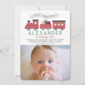 Invitation Tous à bord Train de Noël 1er Anniversaire Photo (Devant)