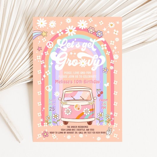 Invitation TOUS ÂGES Anniversaire Van Let's Get Groovy