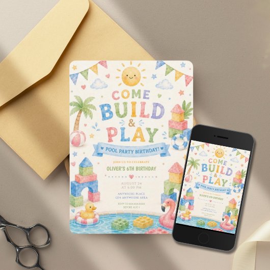 Invitation Tous âges, Blocs de construction anniversaire enfa
