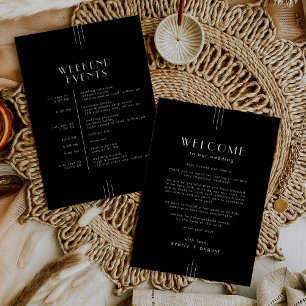 Invitation TOUS Art Déco Mariage noir Week-end Itinéraire