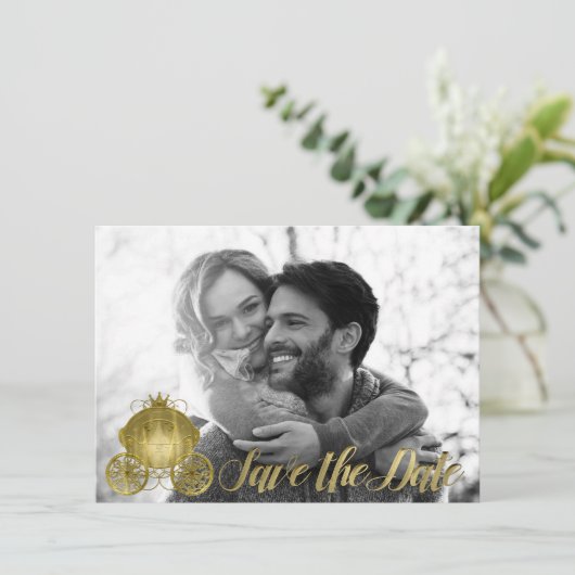 Invitation Tous Gold Princess Storybook Carriage Enregistrer  (Debout devant)