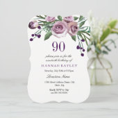 Invitation Tous les âges Élégant Rose pourpre 90e anniversair (Debout devant)