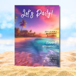 Invitation Tous les âges Vibrant Beach Sunset fête d'annivers<br><div class="desc">All Age Vibrant Beach Sunset Anniversaire Invitation de fête - Une belle et vibrante invitation pour elle. Avec un coucher de soleil coloré sur une plage bleu clair avec vagues, sable et palmiers. Idéal pour une beach party, un beach barbecue ou encore une beach party de piscine à thème. Célébrez...</div>