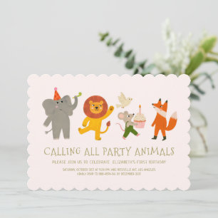 Invitation Tous les animaux de fête pour un premier anniversa