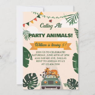 Invitation Tous les animaux de fête sont invités Safari Zoo A