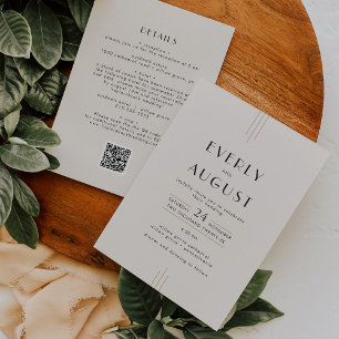 Invitation TOUS les Art Déco Ivory Gold Black QR Code Mariage