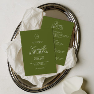Invitation Tous les détails de mariage moderne vert olive en