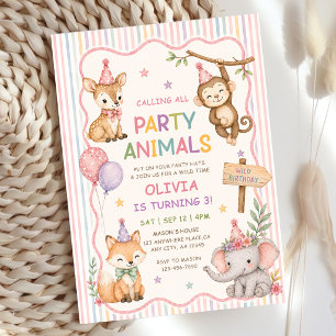 Invitation Tous les fêtards Animaux Safari Anniversaire