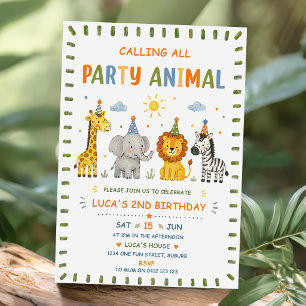 Invitation Tous les fêtards Animaux Safari Anniversaire