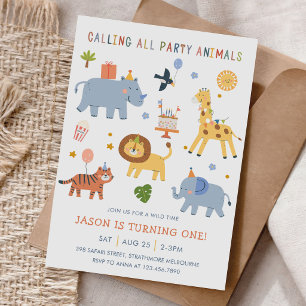 Invitation Tous les fêtards Animaux Safari Zoo Anniversaire