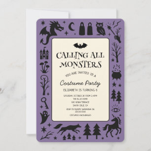 Invitation Tous les monstres mignons Anniversaire Halloween