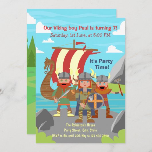 Invitation Tous les petits Vikings sont invités à une fête d' (Devant / Derrière)