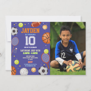 Invitation Tous les sports Blue Birthday Photo Football Footb