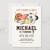 Invitation Tous les sports Faisons un bal Boy Anniversaire (Devant)