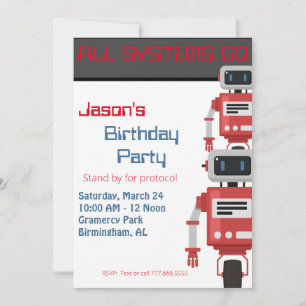 Invitation Tous les systèmes Go Robot Anniversaire