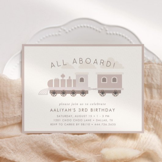 Invitation Tout À Bord ! Filles Train fête d'anniversaire