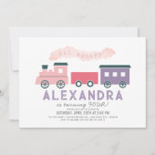 Invitation Tout à bord Train à vapeur rose fille Anniversaire (Devant)