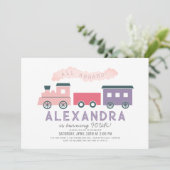 Invitation Tout à bord Train à vapeur rose fille Anniversaire (Debout devant)