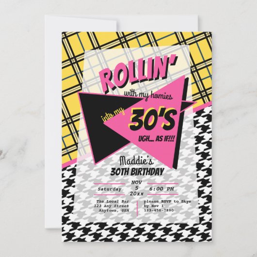 Invitation TOUT âge 90 rétro plaid houndstooth comme si anniv (Devant)