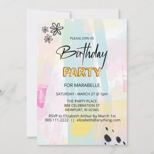 Invitation *~* TOUT ÂGE Abstrait Doodle Pastel Brush (Dos)