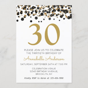 Invitation Tout âge Adulte Anniversaire Noir Gold Parties sci