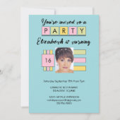 Invitation Tout âge ajouter nom photo turquoise fête d'annive (Devant)