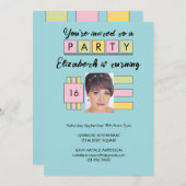 Invitation Tout âge ajouter nom photo turquoise fête d'annive (Devant / Derrière)