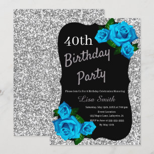 Invitation Tout âge Anniversaire Argent Parties scintillant B