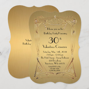 Invitation Tout âge,Anniversaire,Art déco,Gatsby,Bracelet or