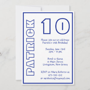 Invitation Tout âge Anniversaire Blanc et Royal Bleu