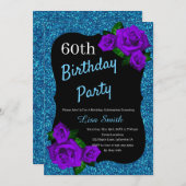 Invitation Tout âge Anniversaire Bleu Parties scintillant Vio (Devant / Derrière)