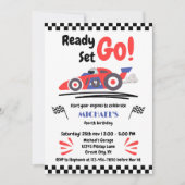 Invitation Tout Âge Anniversaire Course Sur Red Blue Race Car (Devant)