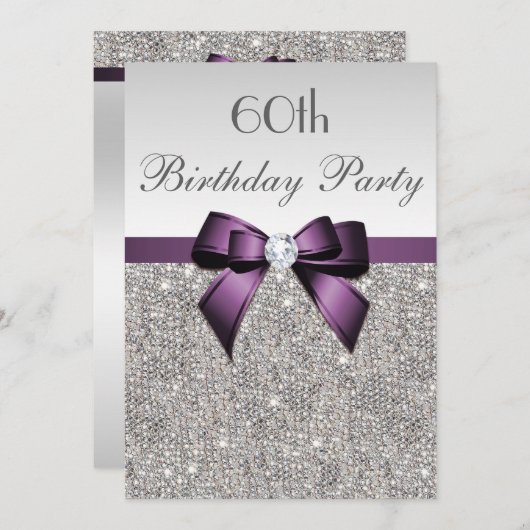Invitation Tout âge Anniversaire Fête d'Argent Séquence Viole (Devant / Derrière)
