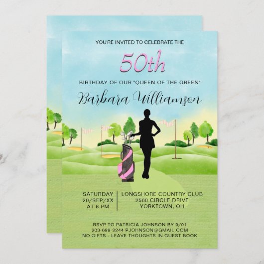 Invitation Tout âge Anniversaire Fête de Golf (Devant / Derrière)