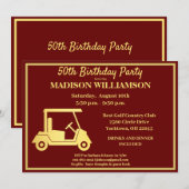 Invitation Tout âge Anniversaire Fête Golf Rouge Or   (Devant / Derrière)