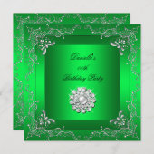 Invitation Tout âge Anniversaire Fête Lime Diamant Vert Look (Devant / Derrière)