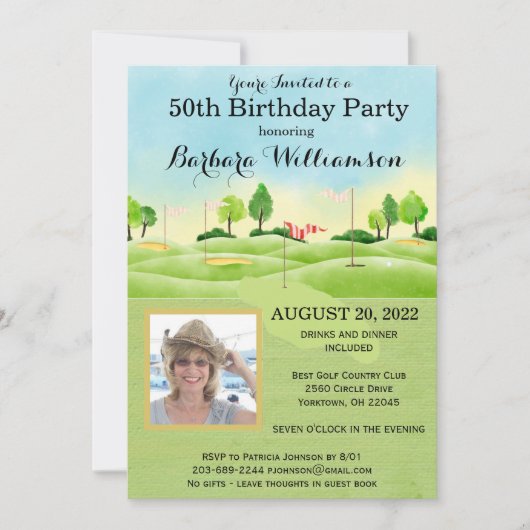 Invitation Tout âge Anniversaire Fête Photo Golf Party (Devant)
