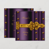 Invitation Tout âge Anniversaire Fête Plum Purple Gold Lock (Devant / Derrière)