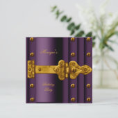 Invitation Tout âge Anniversaire Fête Plum Purple Gold Lock (Debout devant)